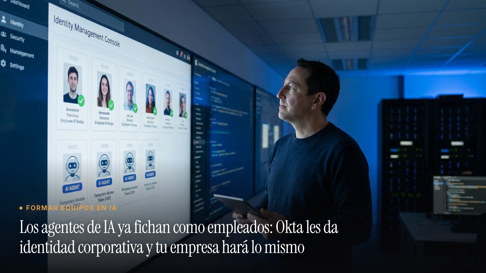 José Manuel Antelo ante una consola de gestión de identidades con credenciales de empleados y de agentes de IA